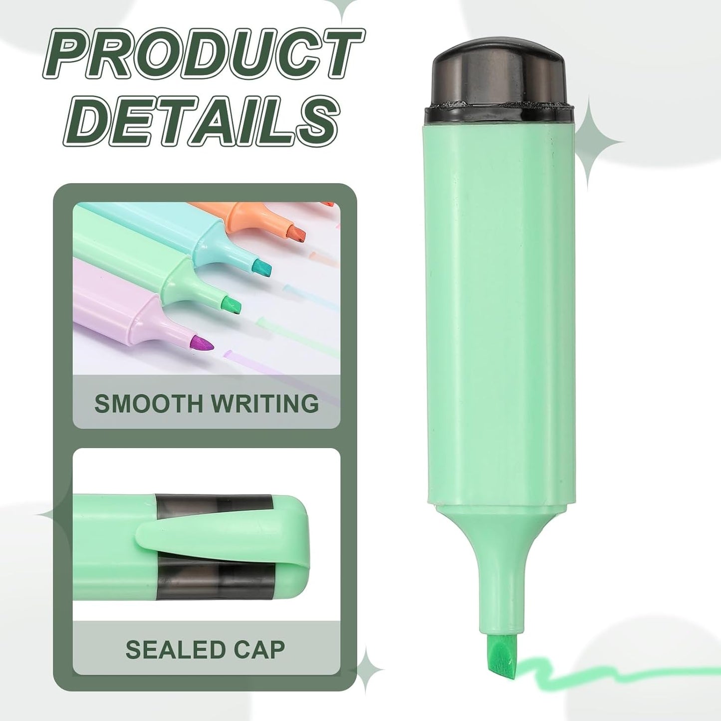 PATIKIL Cute Highlighters, 6 Pack no Bleeding High Lighters Colored Marker Pens Large Capacity Big Bulk Pastel for Office Supplies Books Journal Studying DIY Home, Green