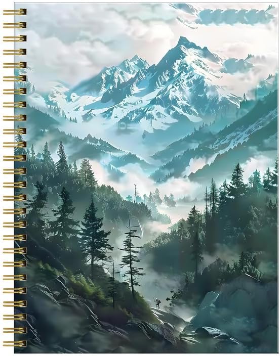 Spiral Journal Notebook for Women,A5 College Ruled Notebooks 6"x 8.4", 120 Pages (60 Sheets) Lined Journal with Premium Thick Paper,Perfect for School Office Home(Foggy Mountains Landscape)