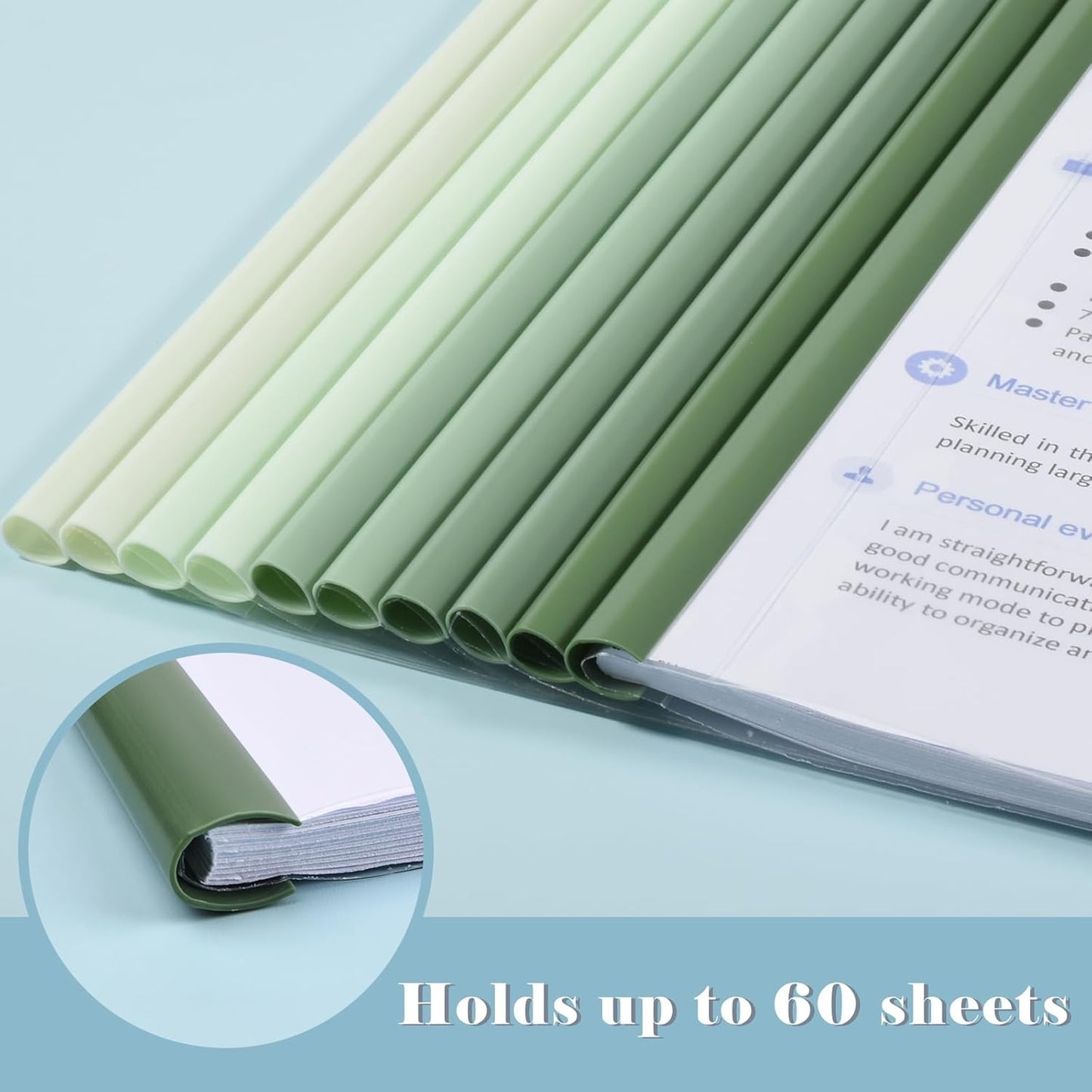 BAYTORY 10 Pack Clear Report Covers with Sliding Bar, Project Folders for A4 and Letter Size Paper, Resume Folder Presentation Binder for School Business, 60 Sheet Capacity/Pack (Green)