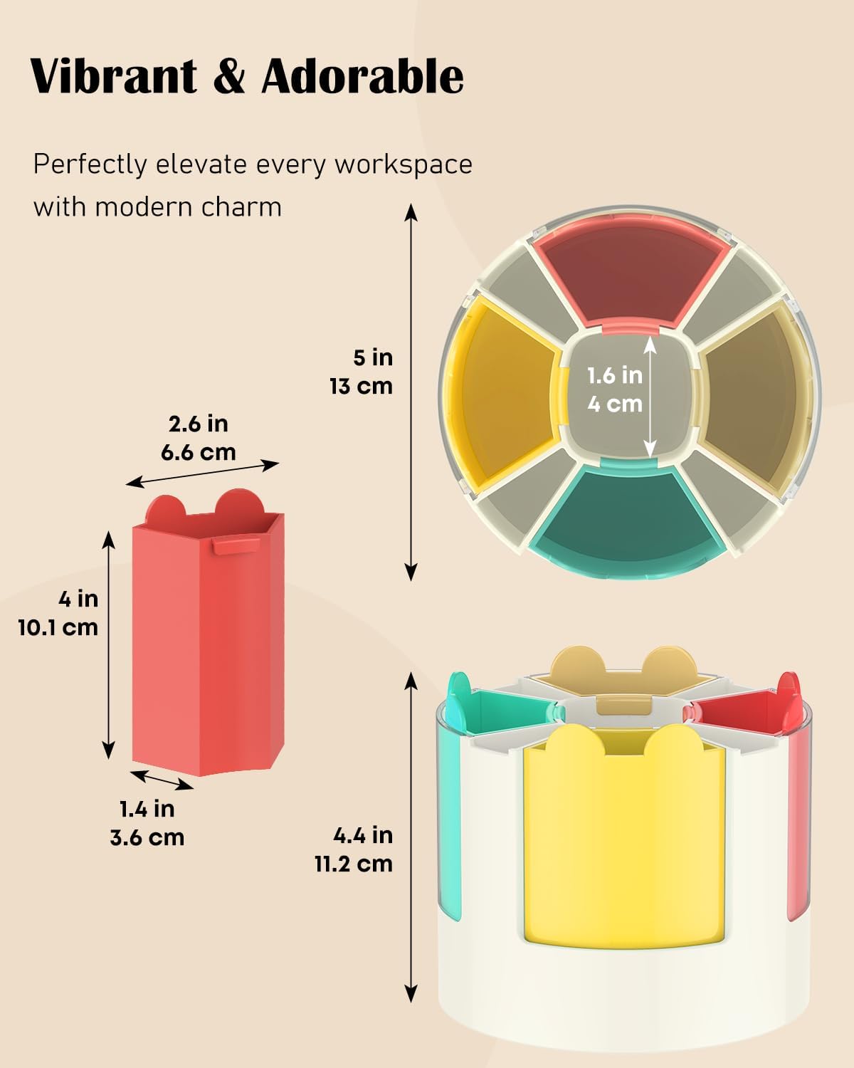 Uniclife 360° Rotating Pen Holder for Desk, 13 Slots Rotating Pencil Holder with Stickers, 360 Degree Spinning Desk Organizer, Cute Desktop Stationery Organizer Marker Organizer Art Supply Organizers