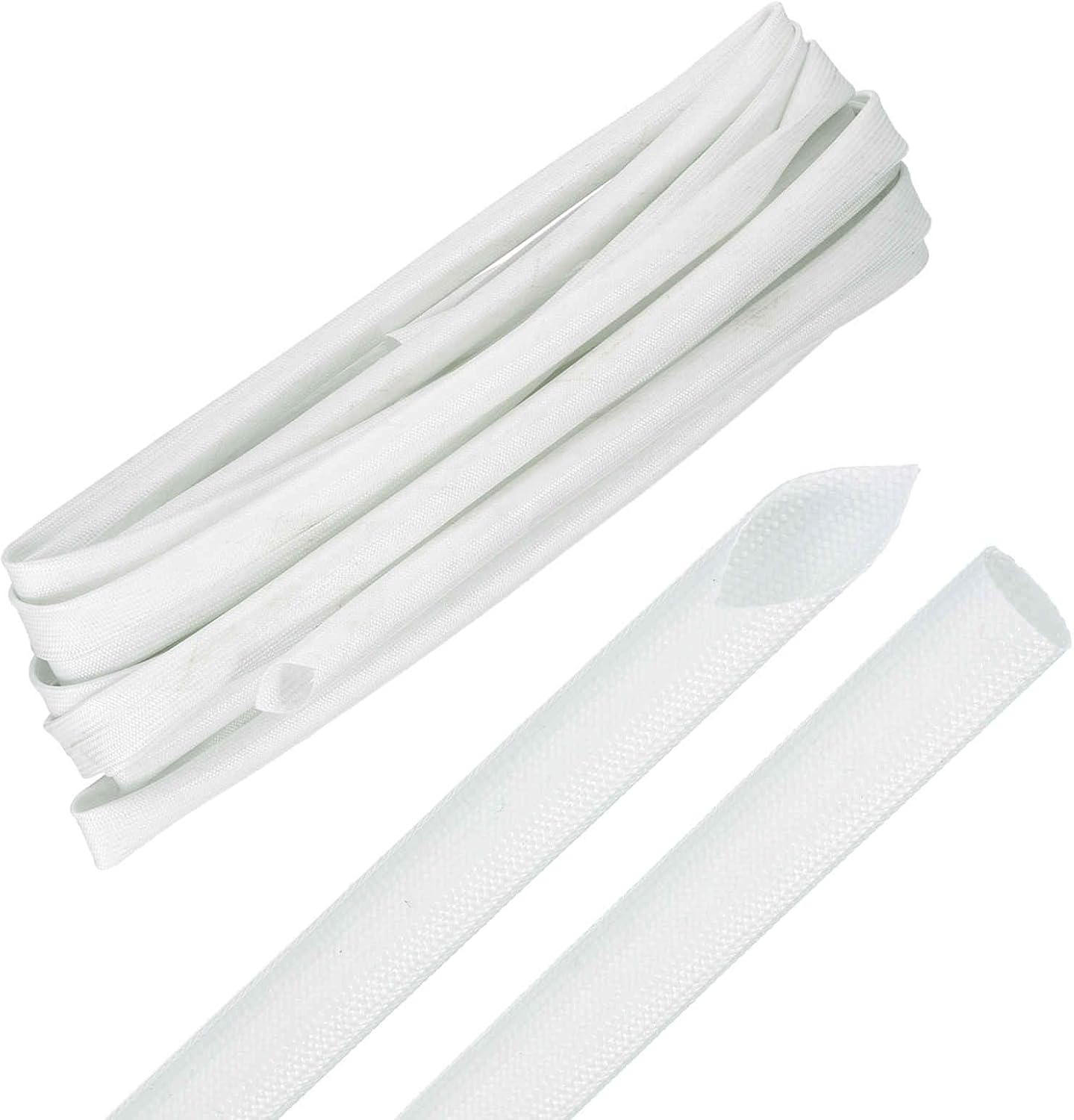 MECCANIXITY 20ft Braided Cable Sleeve, 5/16" ID 200C High Temperature 1500V Fiberglass Wire Insulation Cord Protector Organizer Wires Management for Motor Engine Fuel Line, White