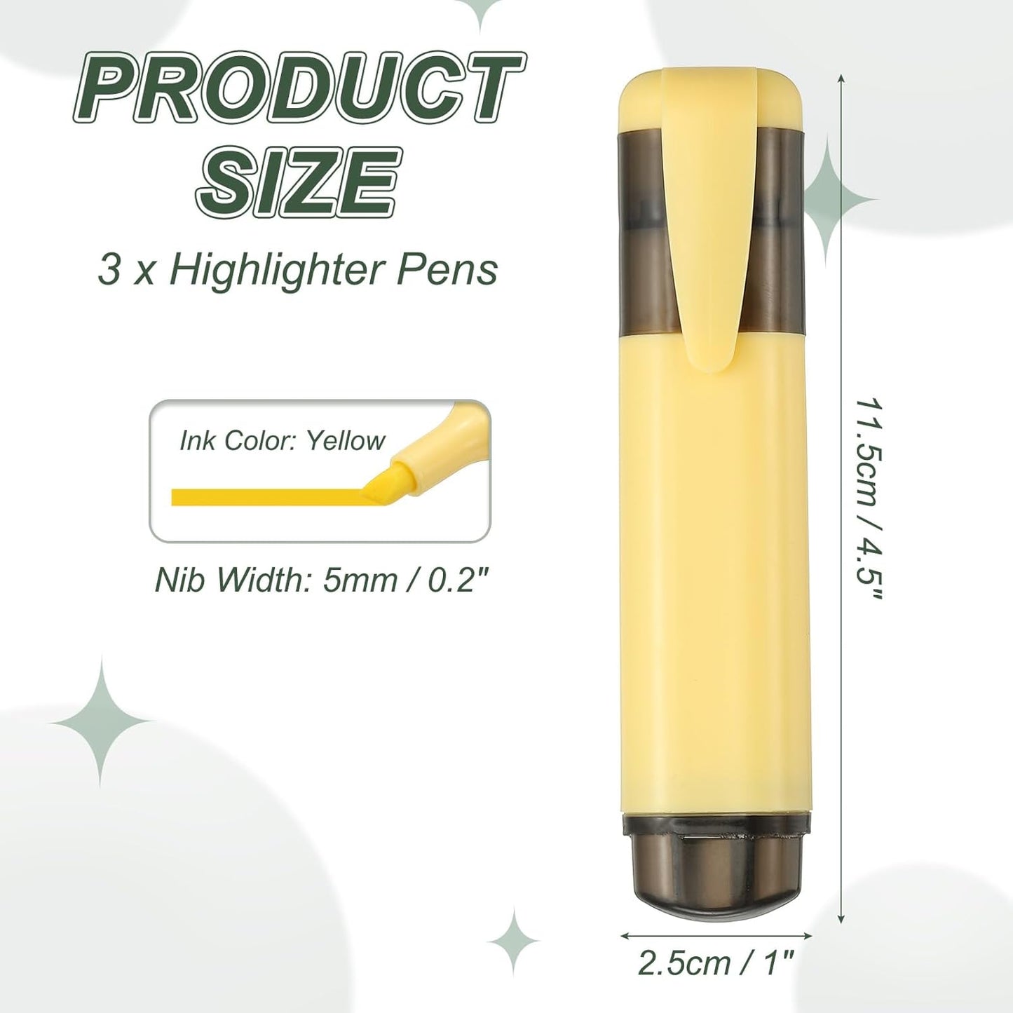 PATIKIL Cute Highlighters, 3 Pack no Bleeding High Lighters Colored Marker Pens Large Capacity Big Bulk Pastel for Office Supplies Books Journal Studying DIY Home, Yellow