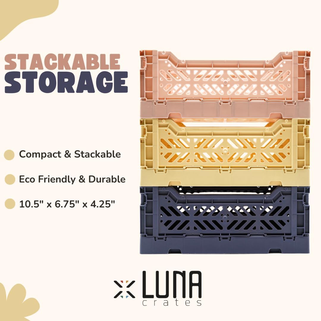 Collapsible Storage Box, Foldable Crate Organizer Bin with Handle, Stackable Crates for Home Organization