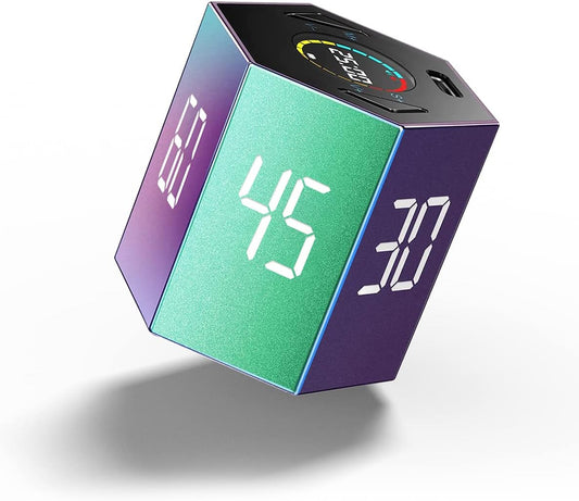 Ticktime Pomodoro Timer, Productivity Timer Cube, 5/15/25/30/45/60 Min Presets, Custom Countdown & Stopwatch 1s–99m59s, Sound/Vibration/Silent, Magnetic, Rechargeable, for ADHD Study Work,Violet