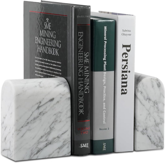 Koville Natural Italian Marble Bookends for Shelves, Book Ends for Heavy Books, 13LBS Ultra Heavy Duty Book Holders, Triumphal Arch Bookends Office Bookshelf Decor for CDs/Video Games(Bianco Carrara)