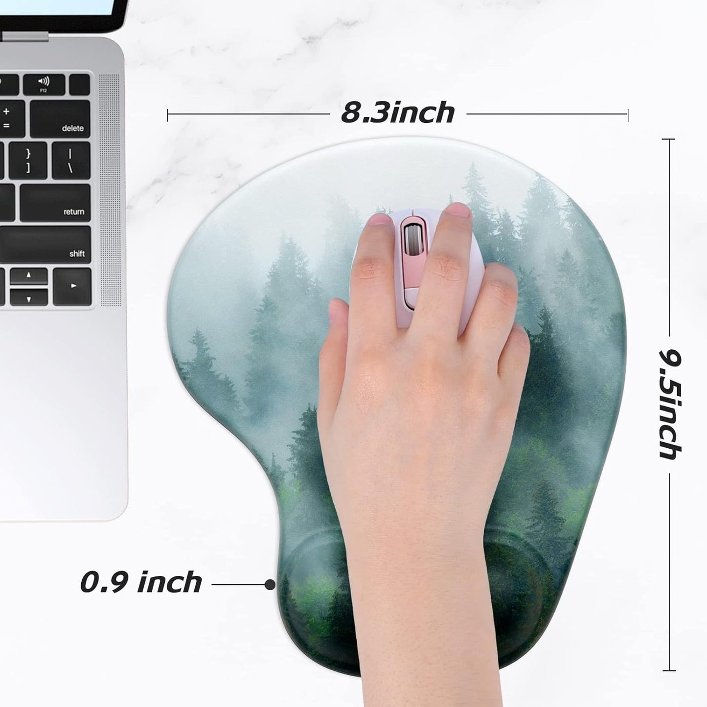 Hsurbtra Ergonomic Mouse Pad with Wrist Rest Support, Gel Mouse Pads with Non-Slip PU Base, Pain Relief Memory Foam Computer Mat, Cute Office Supplies Desk Decro Accessories, Black Forest