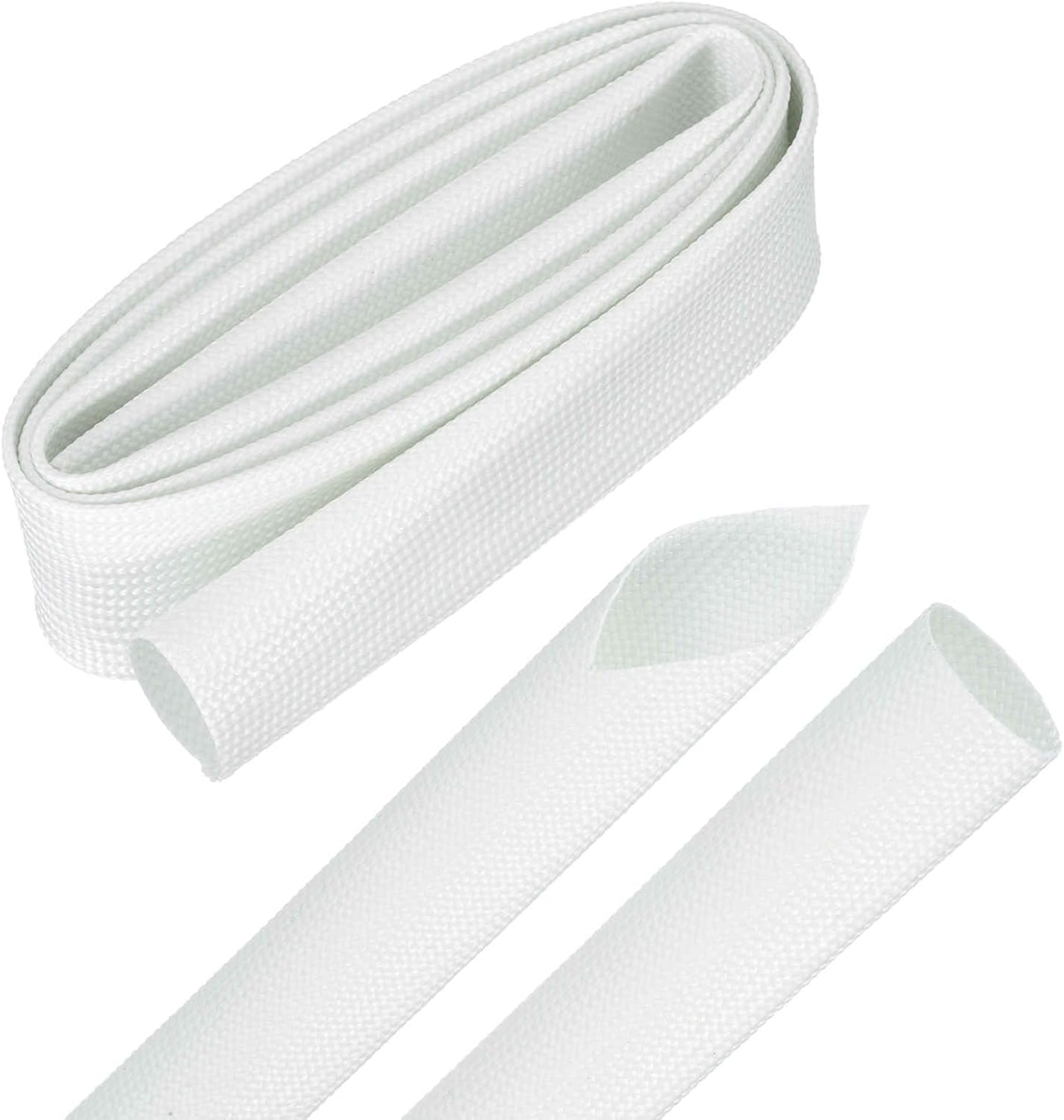 MECCANIXITY 3ft Braided Cable Sleeve, 1" ID 200C High Temperature 1500V Fiberglass Wire Insulation Cord Protector Organizer Wires Management for Motor Engine Fuel Line, White