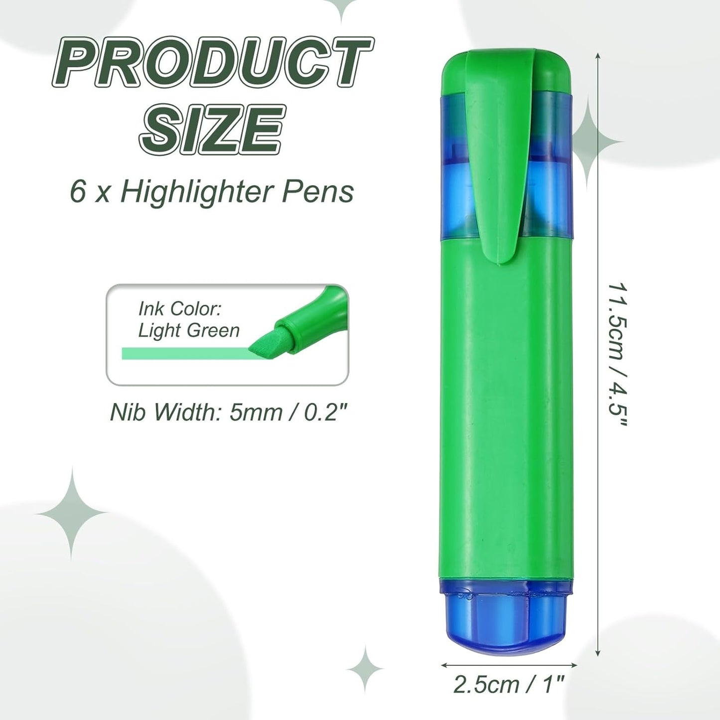 PATIKIL Cute Highlighters, 6 Pack no Bleeding High Lighters Colored Marker Pens Large Capacity Big Bulk Pastel for Office Supplies Books Journal Studying DIY Home, Light Green