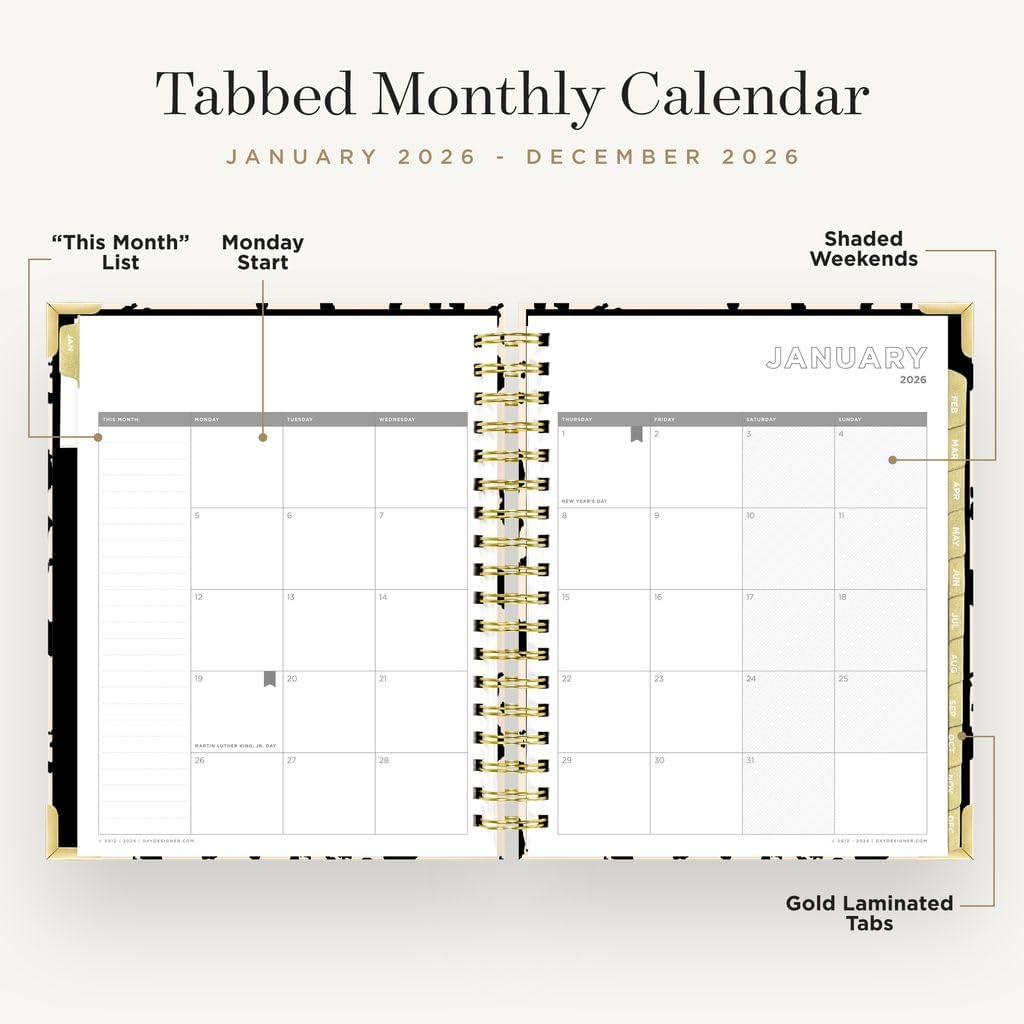 Day Designer 2026 Weekly Planner – Premium Planner for Stylish Organization. Combines Weekly & Monthly Calendars, Daily Schedule, Notes Pages, Goal Setting, Stickers, Pocket & More. Elegant Laminated Cover with Gold Accents (Painted Leopard Design - 2026)