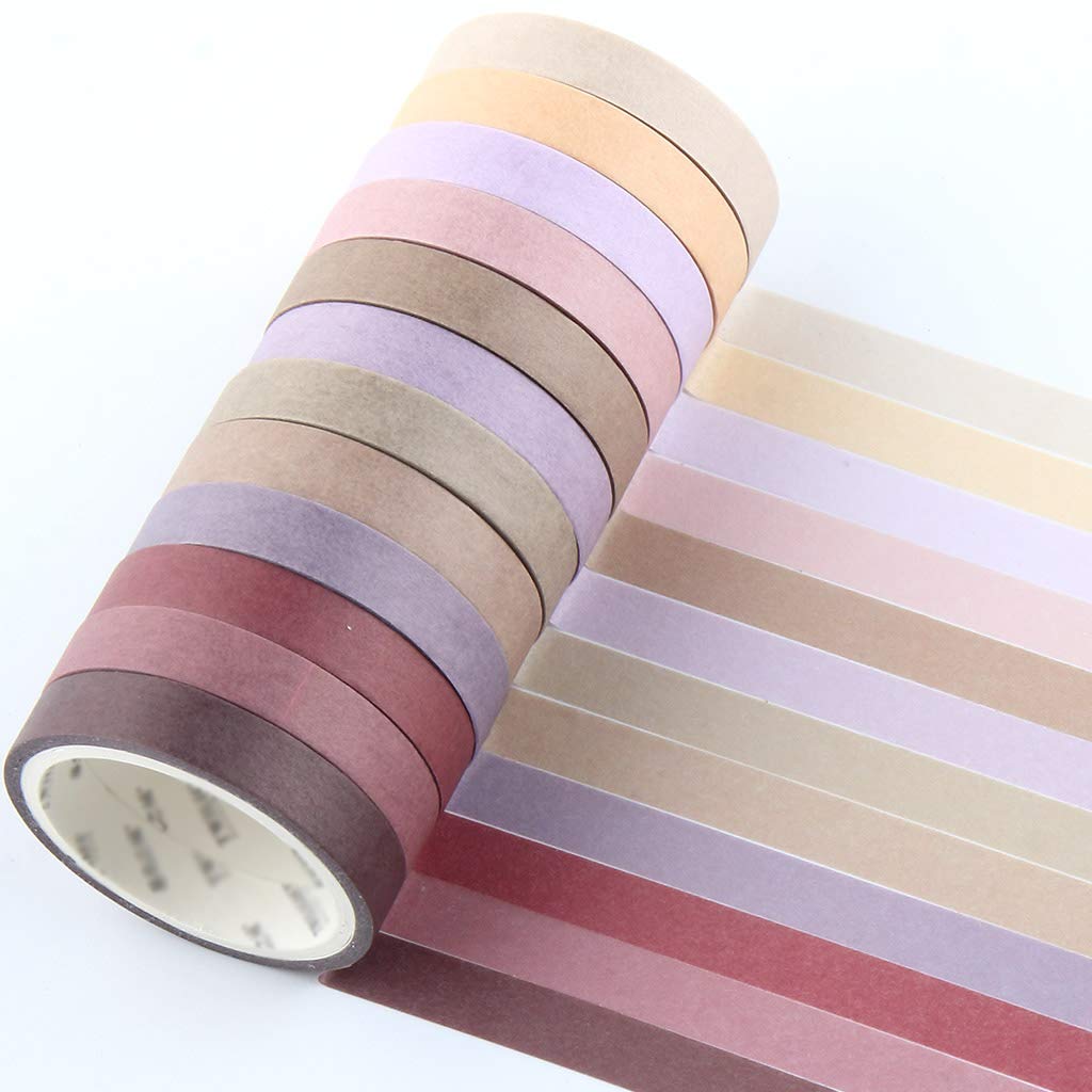 YUBBAEX 12 Rolls Washi Tape Set Natural Color Decorative Tapes for Arts, DIY Crafts, Journals, Planners, Scrapbook, Wrapping Wide -Salty Morandi- (Morandi, 8mm x 12Rolls)