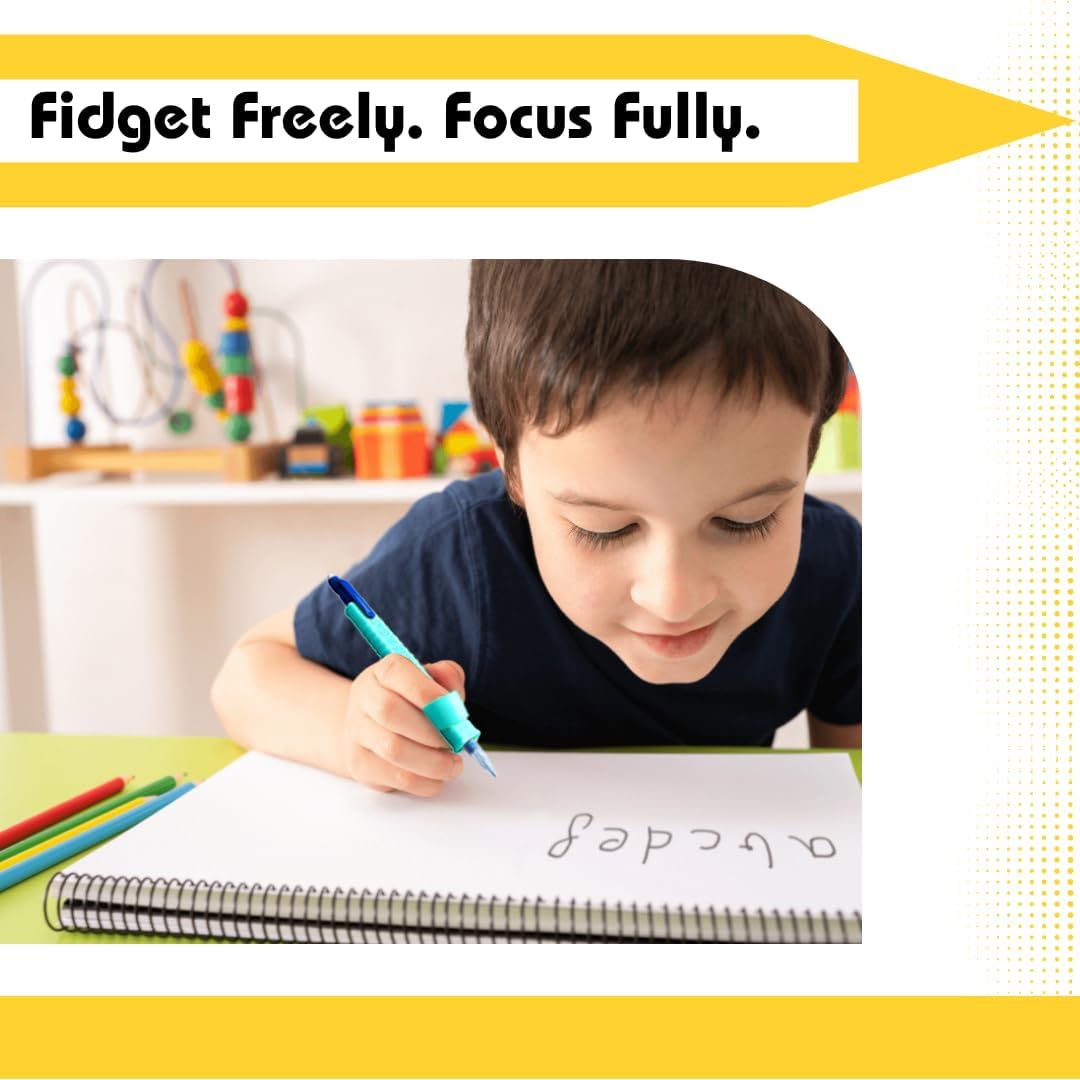 Write Right Learning Pencil Sleeves – Soft Textured Silicone Grip for Handwriting Support and Silent Fidgeting – Sensory-Friendly Tool for Students, Teachers, Therapists, and All Ages – 4 Pack