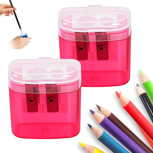 Pencil Sharpeners with Lid, Dual Holes Handheld Pencil Sharpener Manual for Standard and Jumbo Pencils, Compact Cute Sharpener for Kids Adults Students School Home Office (2*Pink)