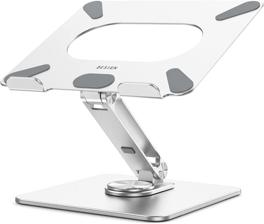 BESIGN LSX7 Laptop Stand with 360 Rotating Base, Ergonomic Adjustable Notebook Riser Holder Compatible with Air, Pro, Dell, HP, Lenovo More 10-15.6" Laptops (Silver)