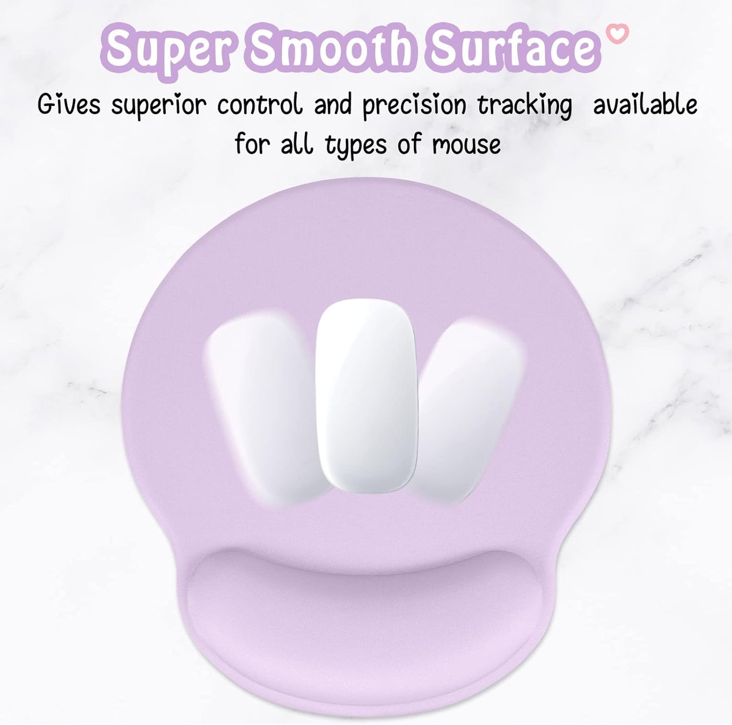 Hsurbtra Ergonomic Mouse Pad with Wrist Rest Support, Gel Mouse Pads with Non-Slip PU Base, Pain Relief Memory Foam Computer Mat, Cute Office Supplies Desk Decro Accessories, Vanilla Purple