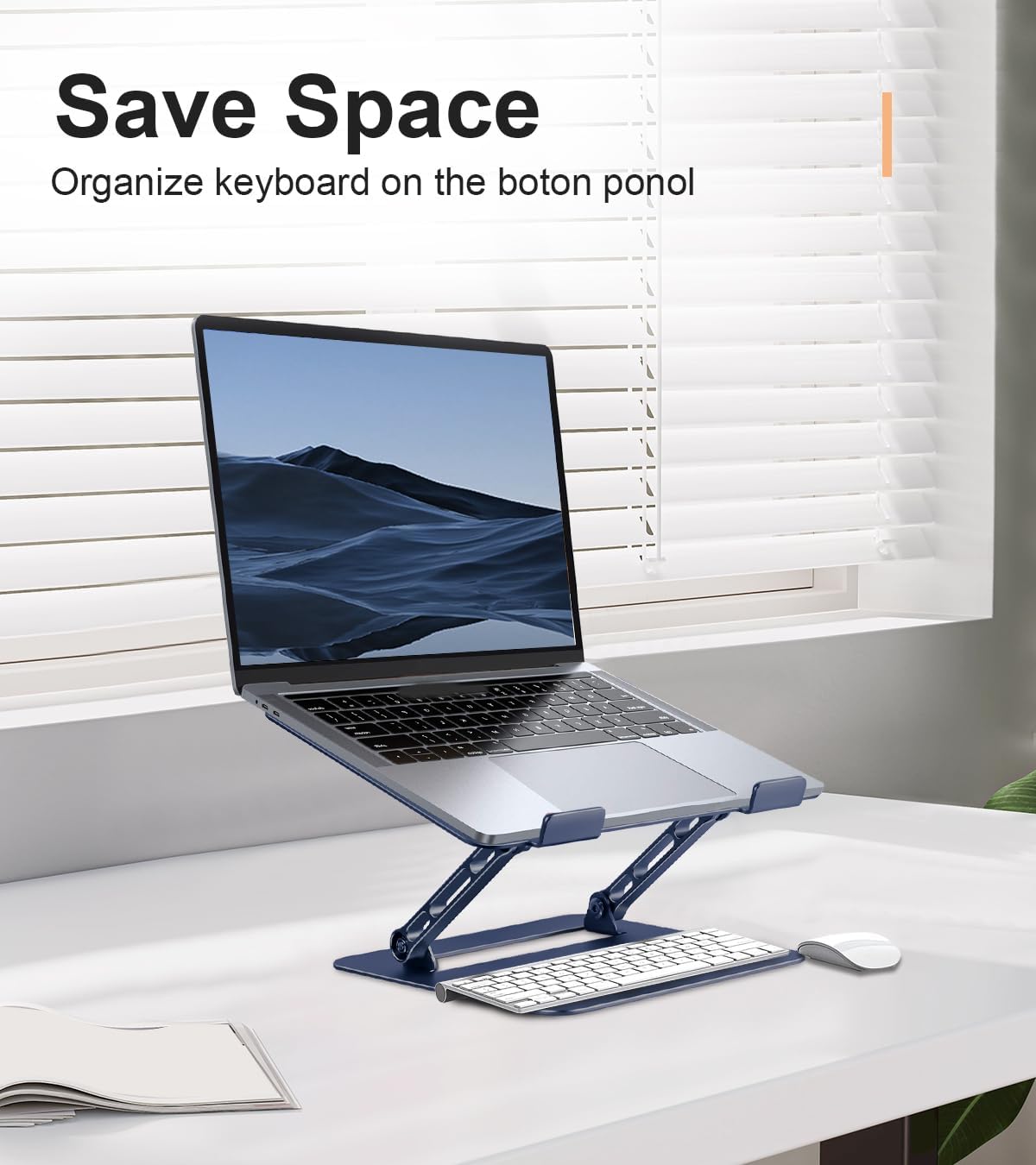 Adjustable Laptop Stand for Desk,Portable Laptop Stand Holder and Riser,Foldable Aluminum Notebook Computer Stands for MacBook Air Pro HP Lenovo Dell Samsung Chromebook, 10-15.6 inch,Navy Blue