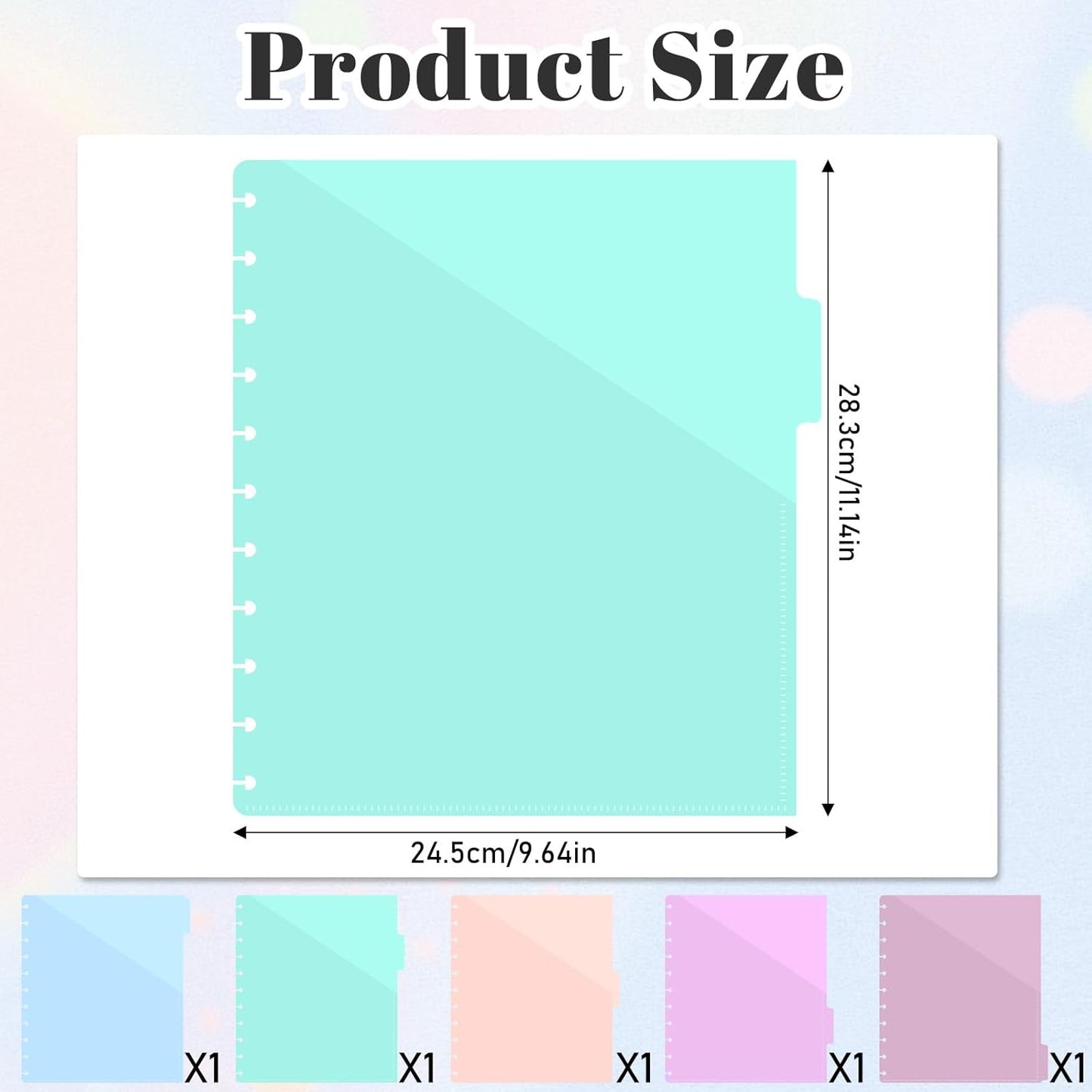 5 Pcs Letter Size Discbound Pocket Dividers with Tabs and Pockets 11" x 8.5" Notebook Planner Disc Binder Dividers Discbound Notebook Divider Paper Disc Notebooks Discbounds Plastic Divider for Office