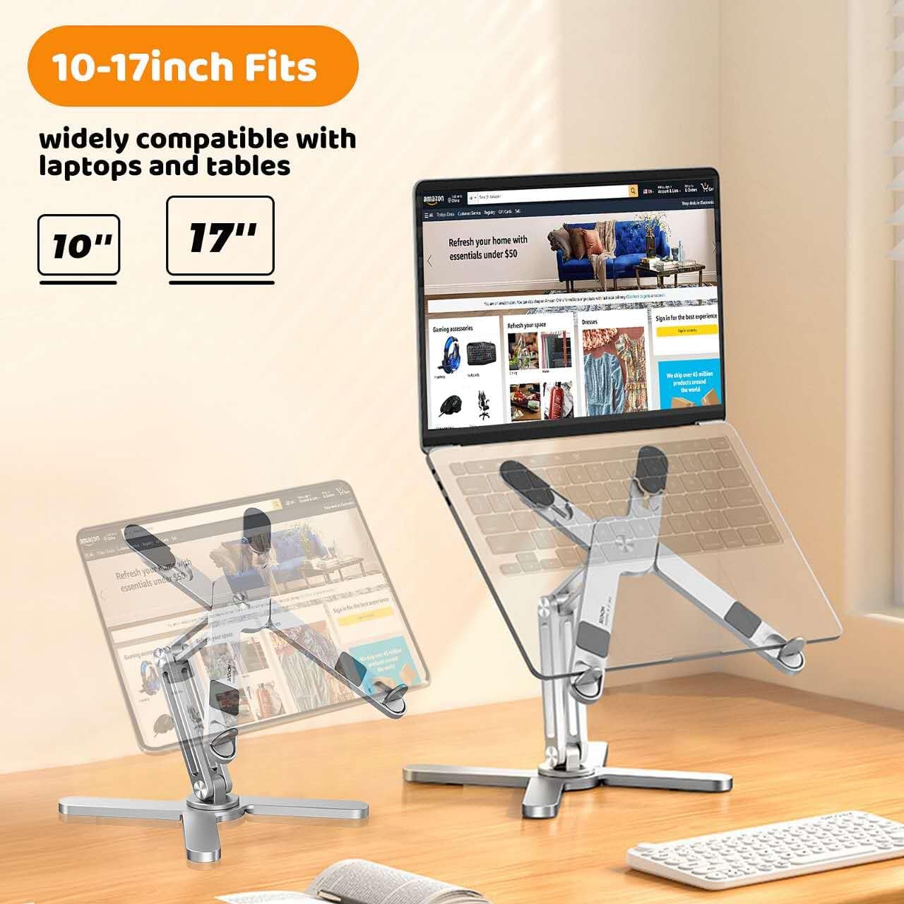 Laptop Stand with 360 Rotating Base, Computer Notebook Laptop Riser Metal Holder for Desk Collaborative Work, Fully Foldable for Easy Storage, Fits All MacBook, Laptops up to 16 inches