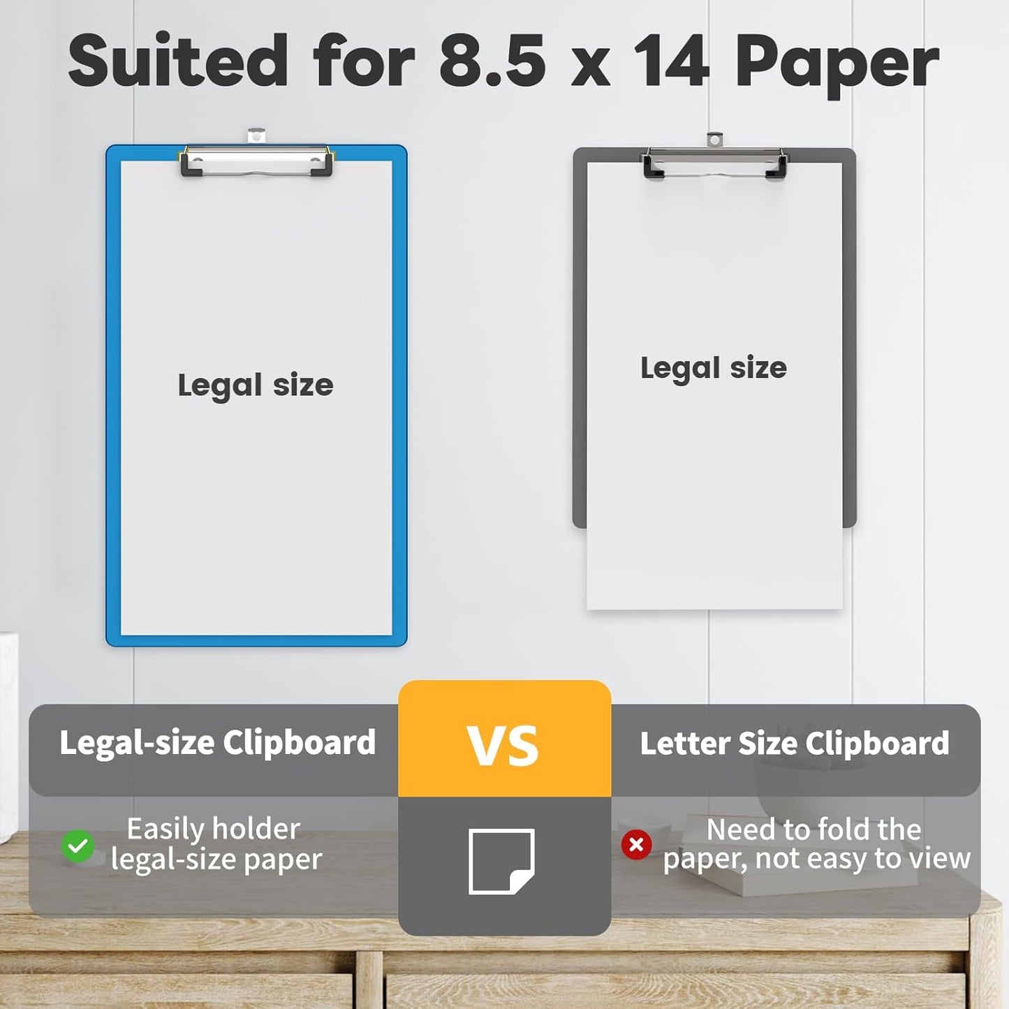 Legal Size Clipboard Set of 6, 8.5 x 14 Colored Plastic Long Clip Board with Low Profile Clip, 9 x 15 in, Suitable for Legal Lawers and Business, School & Office Supplies