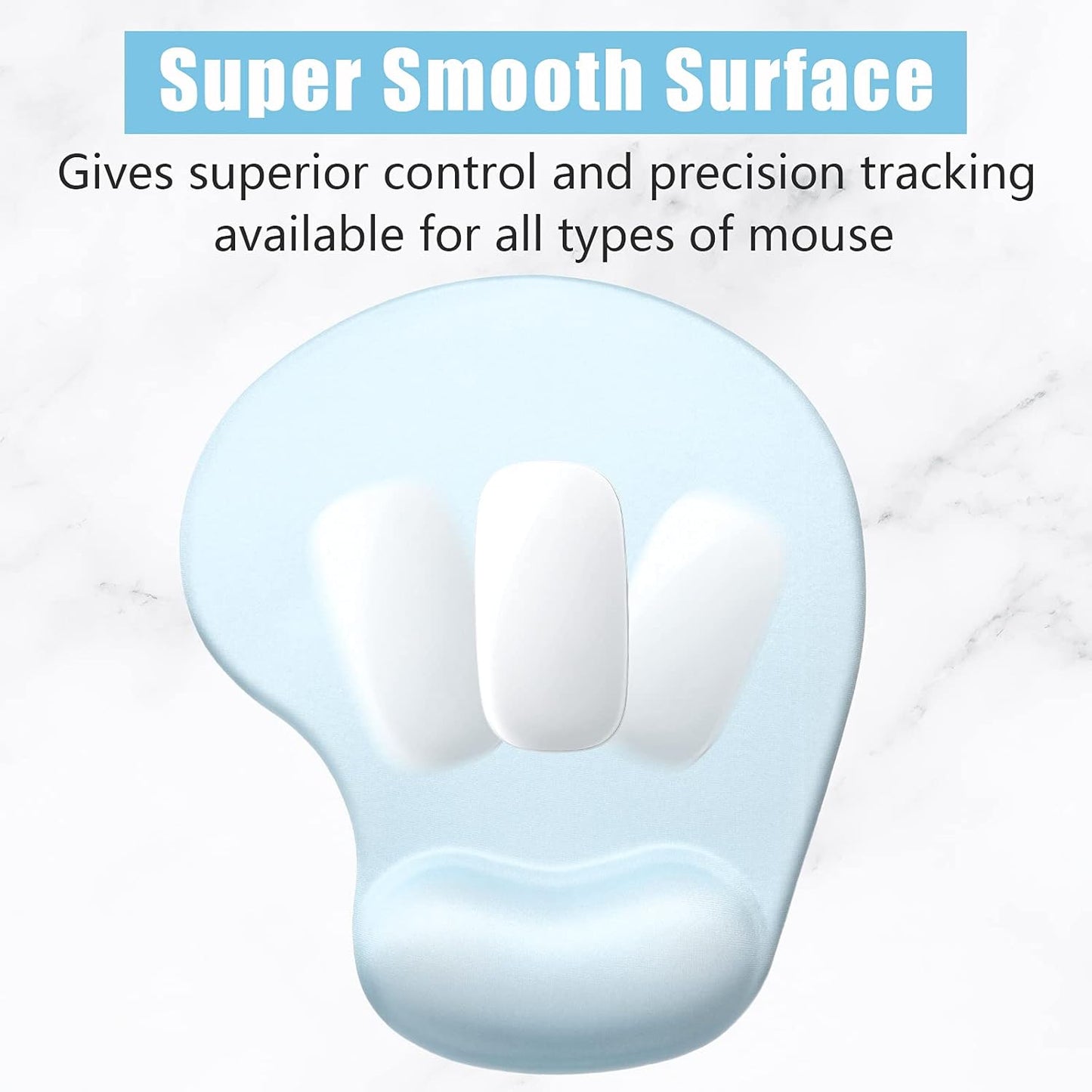 Hsurbtra Ergonomic Mouse Pad with Wrist Rest Support, Gel Mouse Pads with Non-Slip PU Base, Pain Relief Memory Foam Computer Mat, Cute Office Supplies Desk Decro Accessories, Sky Blue