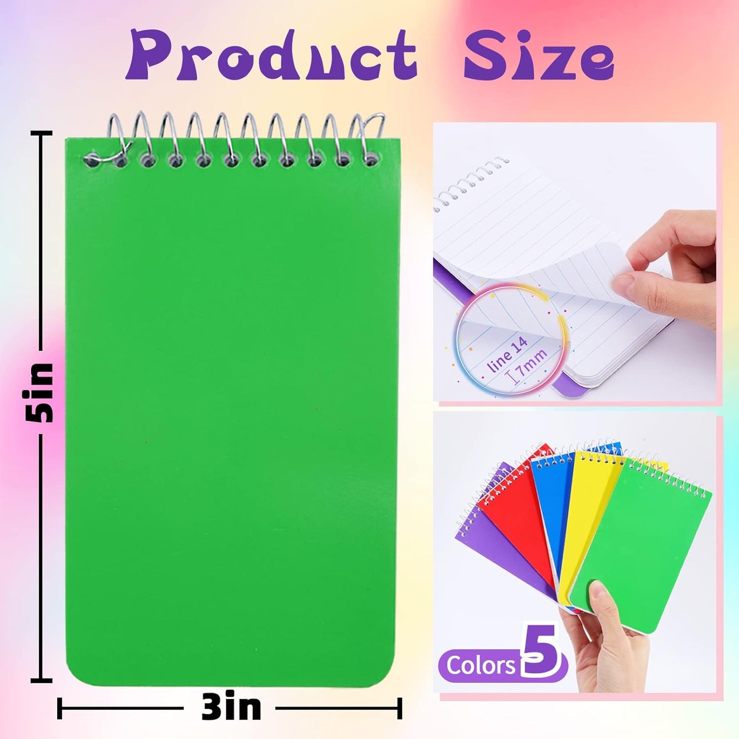 25 Pack Spiral Memo Pads 3x5 Inch,Spiral Memo Books,5 Color Mini Spiral Notepads,Mini Note Pads College Ruled Small Notepad,Top Bound Memo Notepads Pocket Notebook for Home Office School,75 Sheets/Pad
