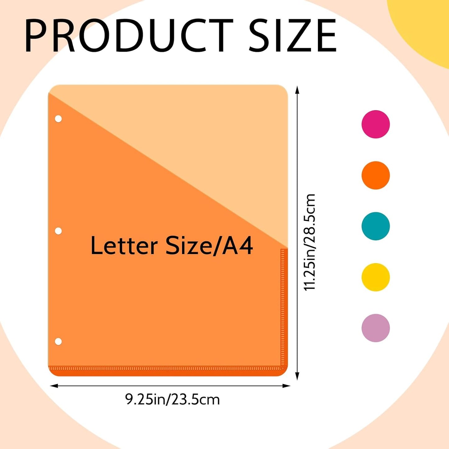 Maitys 50 Pack Binder Pockets 3 Hole Punch Clear Plastic Document Folders Binder Organizer Store Letter Size 8.5x11 Inch Paper Folders with Pockets Slash File Jacket for Office (Summer Color)