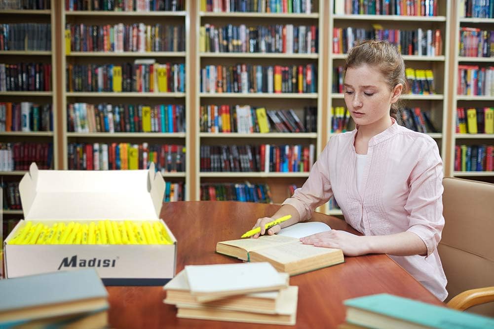 Madisi Highlighters, Chisel Tip, Fluorescent Yellow, Bulk Pack, 144-Count