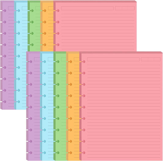 (2-Pack) 9-Disc Discbound 5 Colorful Line Paper Pre-punched Happy Planners Inserts, 200Sheets/400Pages Classic Size Line Loose-Leaf Paper, Per Color 40 Sheets, 7" x 9.25"