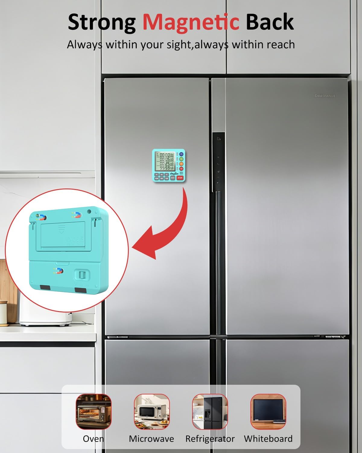 Digital Kitchen Timer for Cooking - 4 Channel Count Up Countdown Timer with Loud Alarm and Silent Mode, Large Display, Magnetic Back, Auto Memory for Classroom Study Gym, Battery Included (Mint Green)