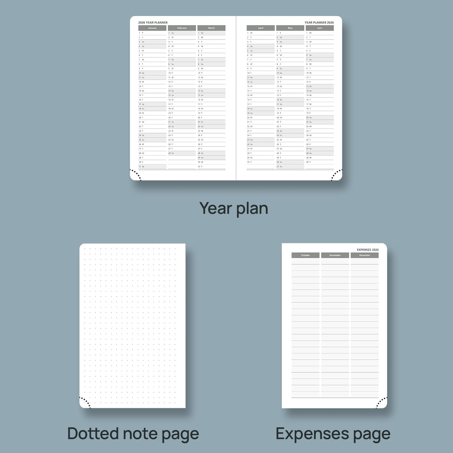 POPRUN 2026 Weekly & Monthly Planner Calendar,Pocket 4'' x 6.25'', Horizontal Layout with Lined Sections, Jan. 2026 - Dec. 2026, Leather Hardcover, 100GSM Paper, Inner Pocket - Army Green