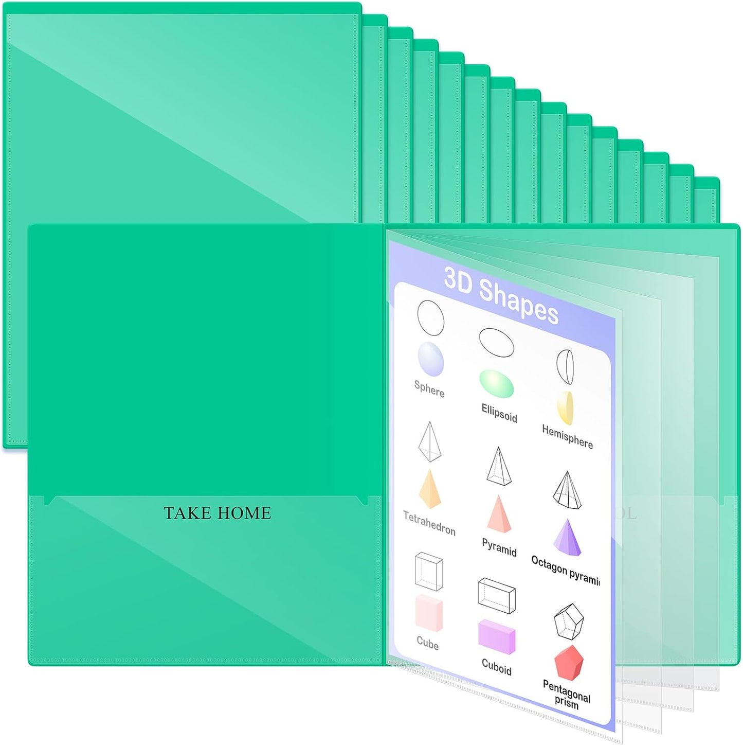 Henoyso 24 Pcs School and Home 2 Pocket Folders with 4 Clear Inner Pockets Plastic Heavy Duty Homework Folders Parent Teacher Communication for Student Home Office Classroom,11 x 9 Inch (Green)