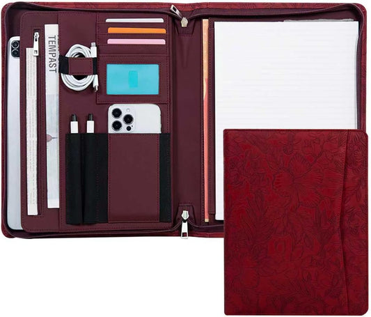 Elegant Multi-Function Leather Portfolio Organizer with A4 Notepad, Tablet and Phone Holders – Perfect for Business Professionals, Students, and Entrepreneurs – Ideal for Meetings, Conferences