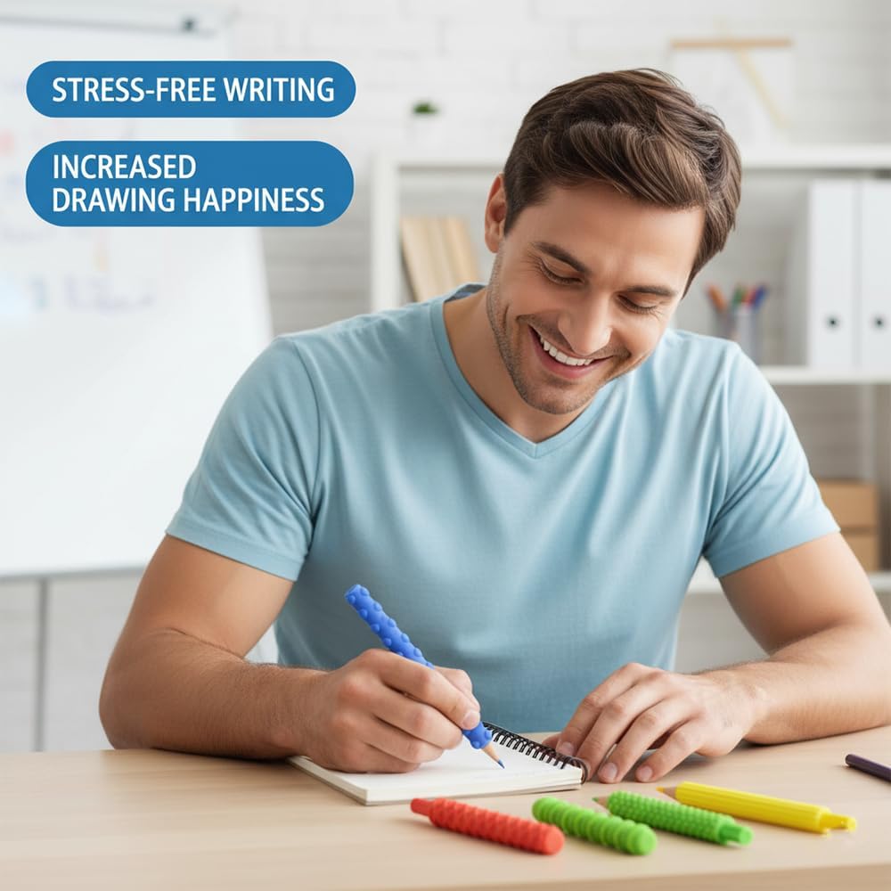 8-Pack Silicone Writing Aid, Candy Colors, Weighted Sensory Fidget Design for Drawing, Writing and Office Use,Ergonomic Pencil Grips.