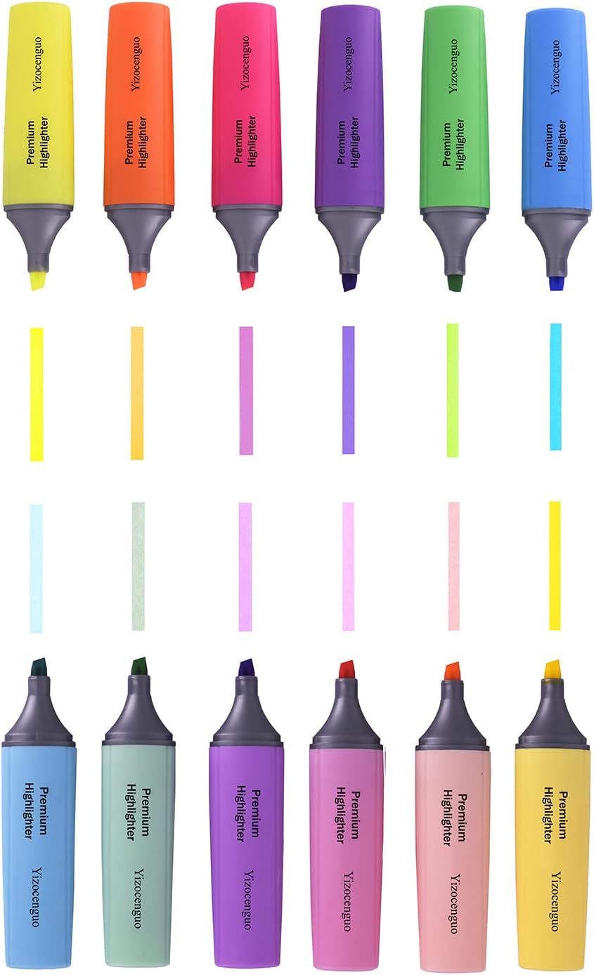 Highlighters Assorted Colors, 12 Colors with Base, Bible Highlighter, Aesthetic Highlighters, Chisel Tip Marker Pen, for Office School Supplies