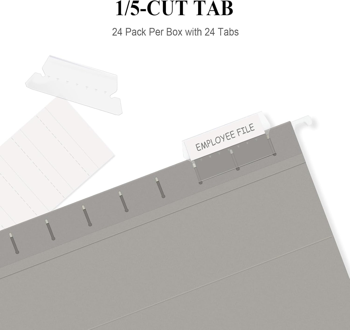 ViVin Hanging File Folders, 1/5-Cut Adjustable Tabs with 24 Per Box, 2 Inch Expansion, 24 Pack Letter Size Hanging File Folders, Designed for Office Home School Filing Cabinet(Gray)