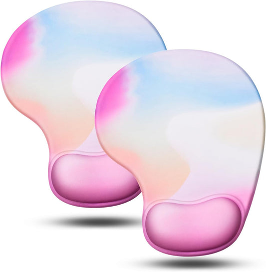 JIKIOU Mouse Pad, 2 Pack Ergonomic Mouse Pads with Comfortable Gel Wrist Rest Support and Smooth Cloth, Non-Slip PU Base for Easy Typing Pain Relief Durable and Easy to Clean Small Rainbow