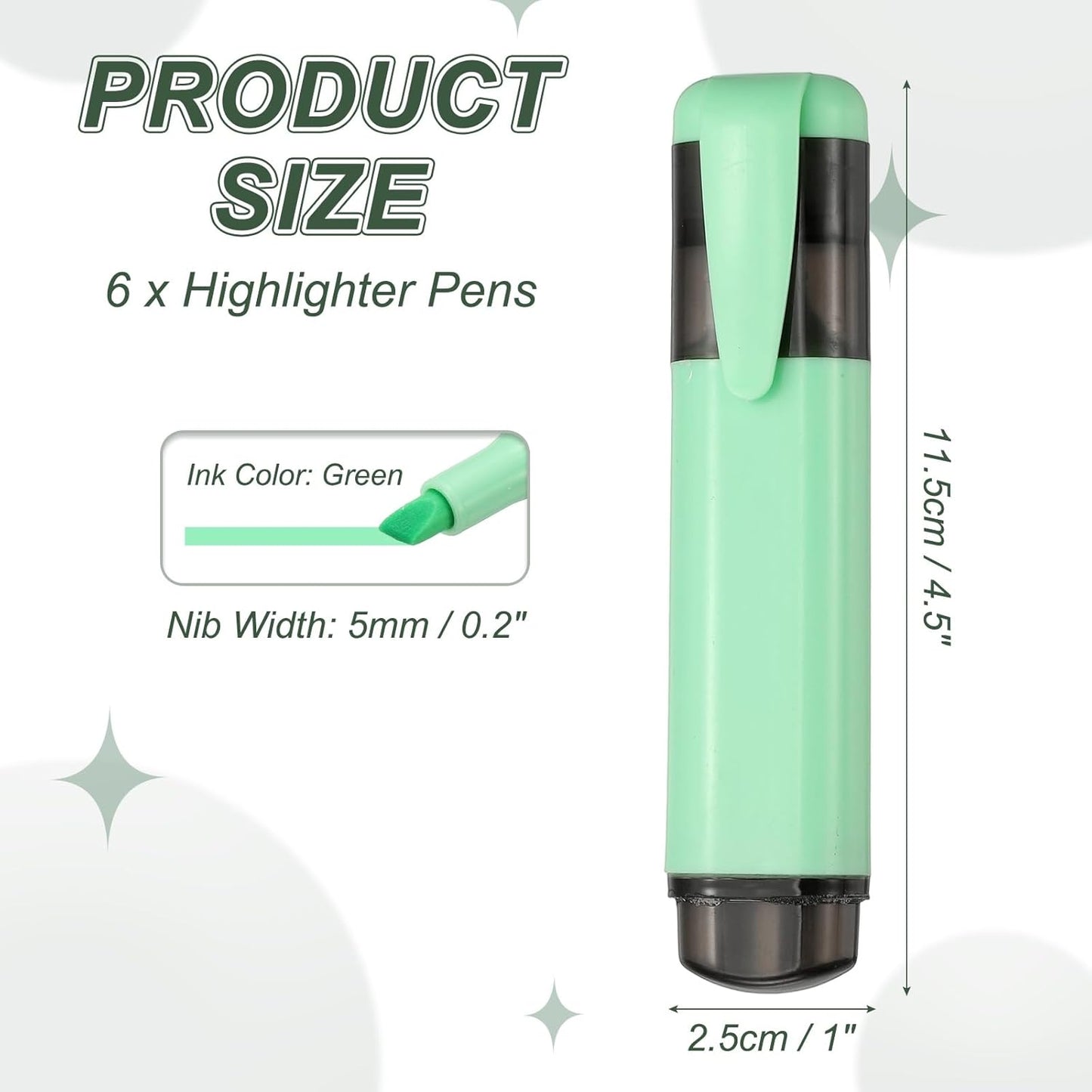 PATIKIL Cute Highlighters, 6 Pack no Bleeding High Lighters Colored Marker Pens Large Capacity Big Bulk Pastel for Office Supplies Books Journal Studying DIY Home, Green