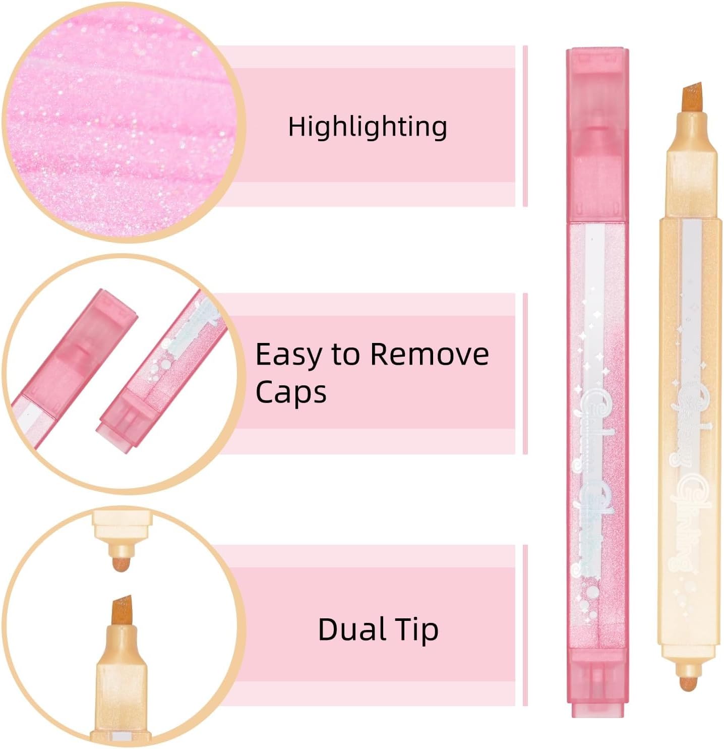 EooUooIP Aesthetic Highlighters, Dual Tip (Chisel & Dot) Cute Highlighter Assorted Colors, Pastel Bible Highlighters, Aesthetic Pink Highlighter Markers for Journal Planner, School Office Art Supplies