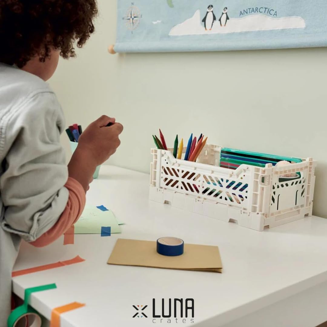 Collapsible Storage Box, Foldable Crate Organizer Bin with Handle, Stackable Crates for Home Organization (Cream-Navy-Mustard, 4L -3-Pack)