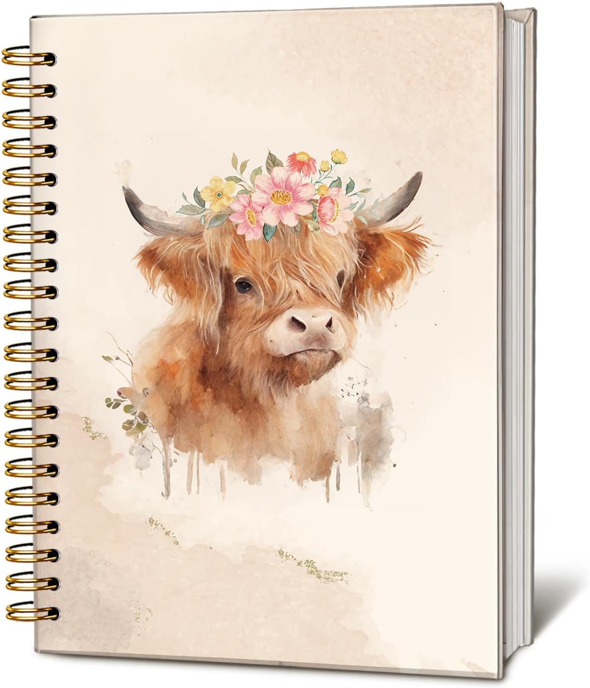 Vintage Floral Cow Notebook, Cows Lover Gifts Notebooks for Note Taking, Cows Gifts for Women Journal, Cute Western Flower Fluffy Cow Journals for Writing, 5.5x8.3 Inch