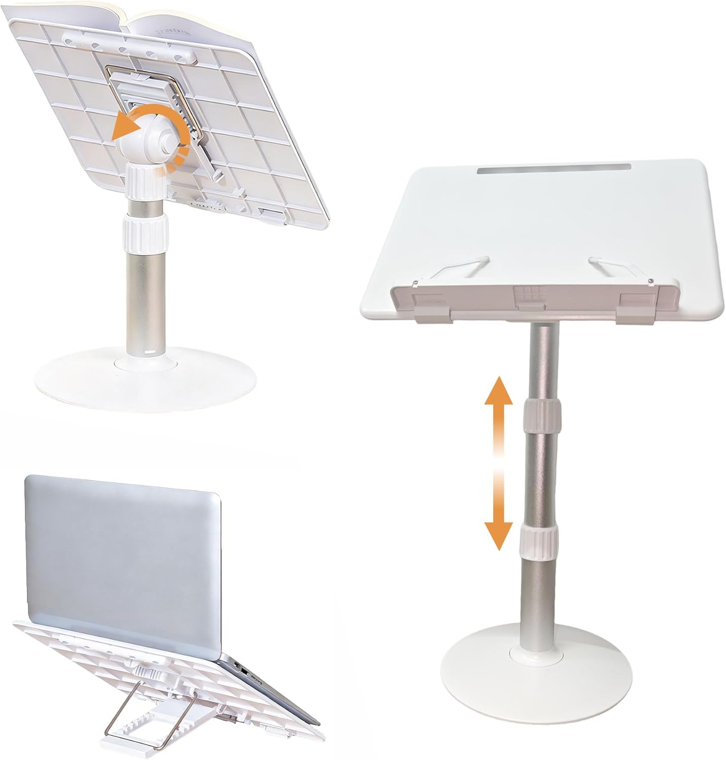 Book Stand for Reading Hands Free Height Adjustable,Laptop Stand for Desk,Ergonomic Cookbook Stand Recipe Book Holder with Elastic Page Clips for Magazines, Tablets