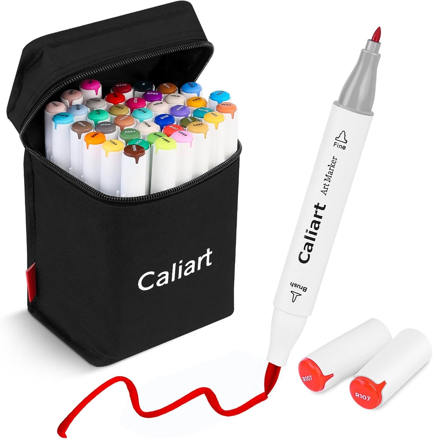 Caliart Art Markers, 41 Colors Alcohol Marker Pen Set Dual Tip Brush & Fine Permanent for Coloring Drawing Highlighters Anime Illustration Card Making Underlining Christmas Gifts