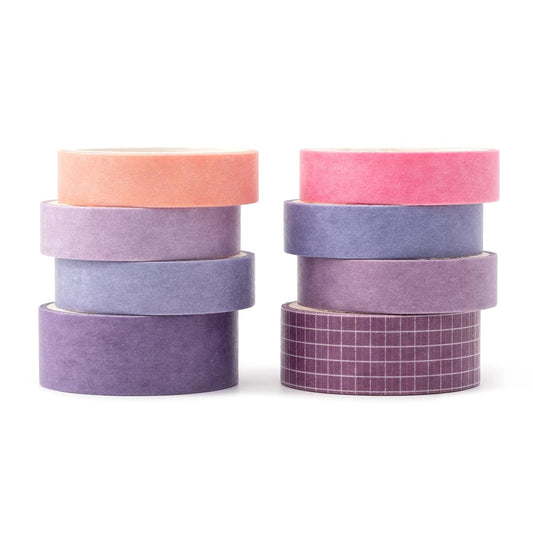 YUBBAEX 8 Rolls Basic Washi Tape Set Solid Color Grid Masking Decorative Tapes for Arts, DIY Crafts, Journals, Planners, Scrapbooking, Wrapping (Violet)