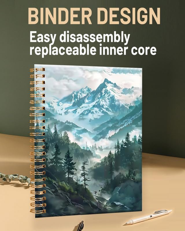 Spiral Journal Notebook for Women,A5 College Ruled Notebooks 6"x 8.4", 120 Pages (60 Sheets) Lined Journal with Premium Thick Paper,Perfect for School Office Home(Foggy Mountains Landscape)