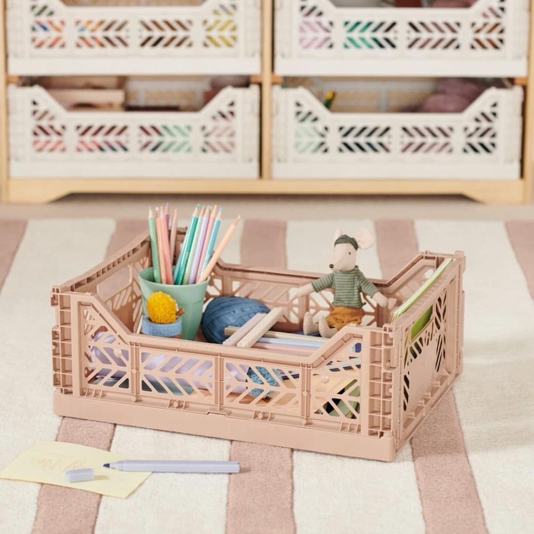 Collapsible Storage Box, Foldable Crate Organizer Bin with Handle, Stackable Crates for Home Organization (Warm Taupe - Coconut, 14L - 4 Pack)