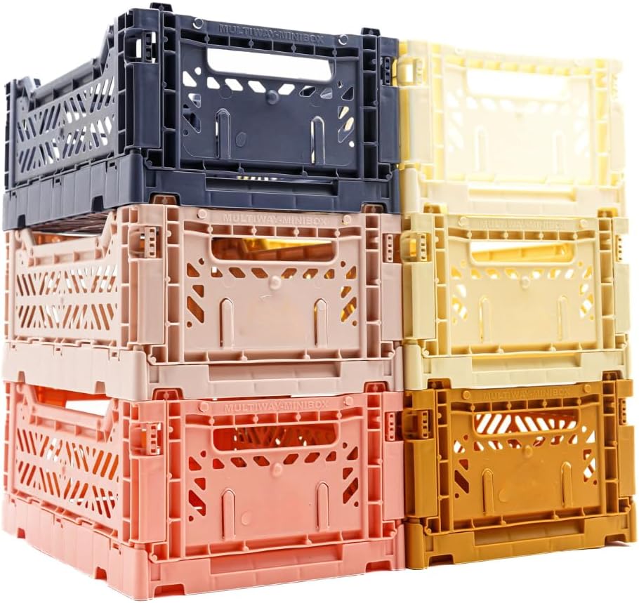 Collapsible Storage Box, Foldable Crate Organizer Bin with Handle, Stackable Crates for Home Organization (Pastel, 4L - 6-Pack)
