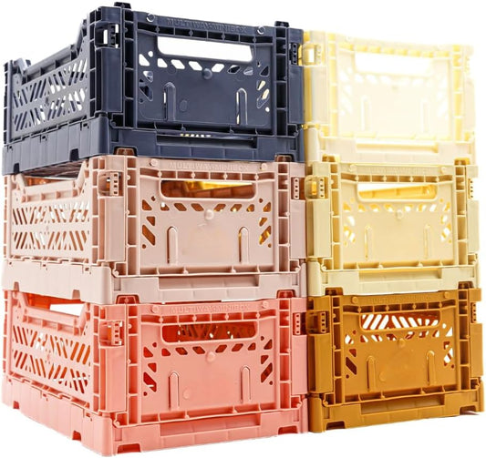 Collapsible Storage Box, Foldable Crate Organizer Bin with Handle, Stackable Crates for Home Organization (Pastel, 4L - 6-Pack)