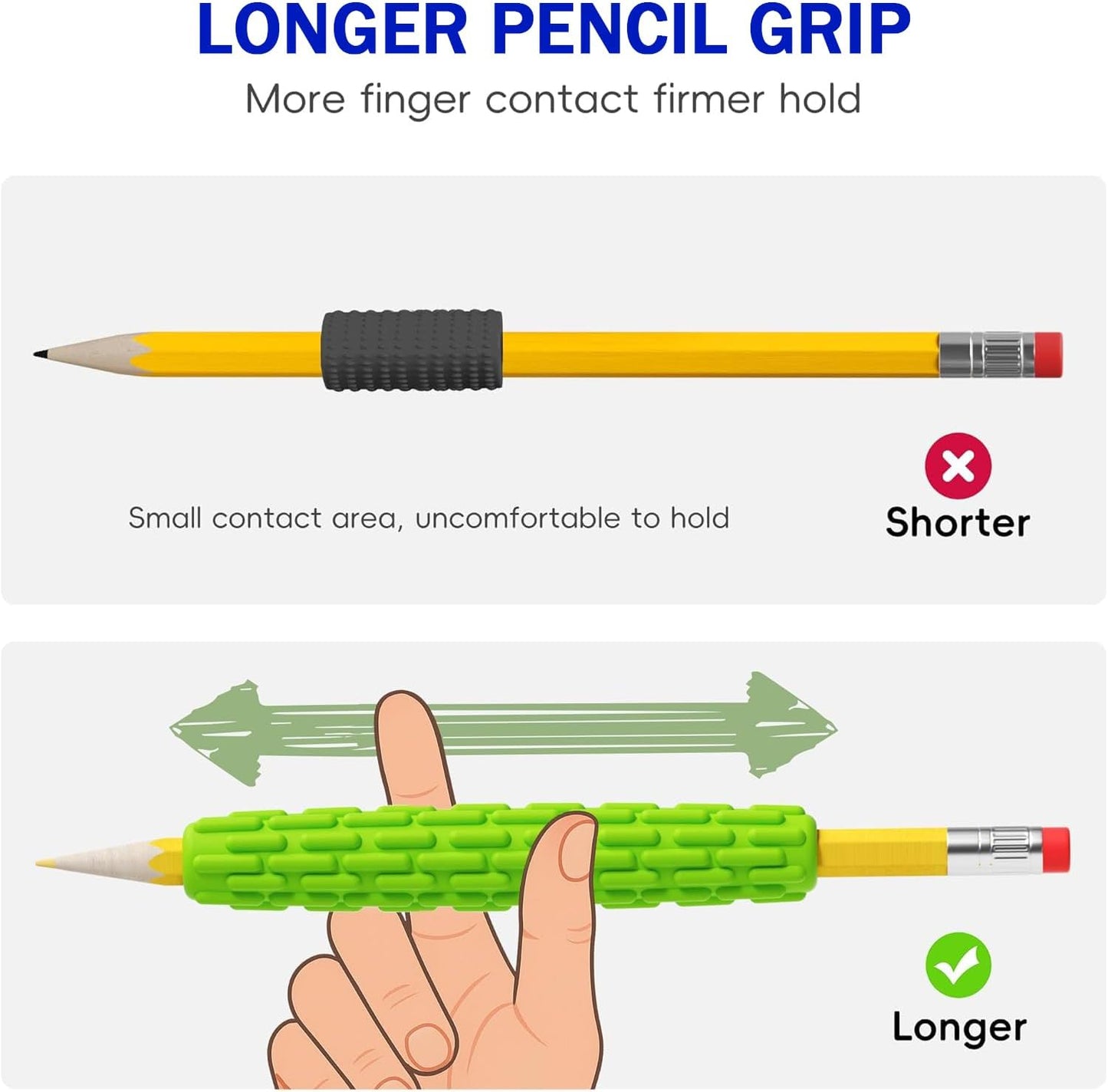 4-Pack Sensory Silicone Pencil Grips - Quiet Fidget Sleeves for ADHD/Autism Kids & Adults - Anxiety Relief, Focus & Fine Motor Skills Tool for Classroom & Travel