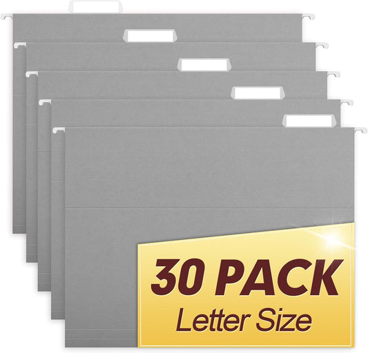 HERKKA Hanging File Folders, 30 Pack Reinforced Letter Size Hanging Folders, Designed for Bulky Files, Filing Cabinet, 1/5-Cut Adjustable Tabs (Gray)