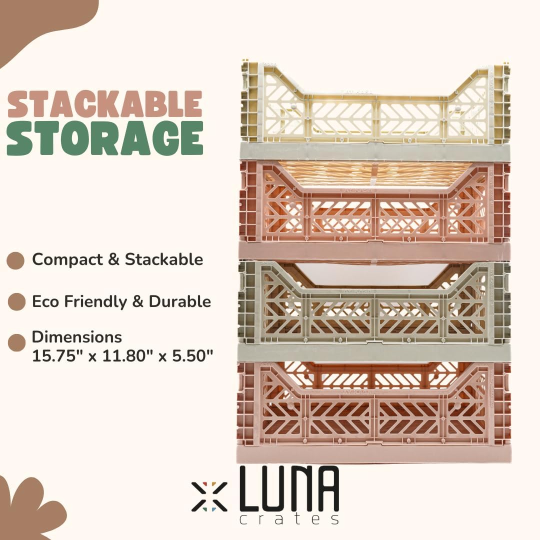 Collapsible Storage Box, Foldable Crate Organizer Bin with Handle, Stackable Crates for Home Organization (MilkTea-LightGray, 14L - 4 Pack)