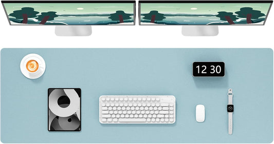 Hsurbtra Desk Pad, 48" x 17" PU Leather Desk Mat, XXXL Extended Mouse Pad, Waterproof Desktop Blotter Protector, Non-Slip Ultra Thin Large Laptop Keyboard Writing Mat for Office Home, Lake Blue